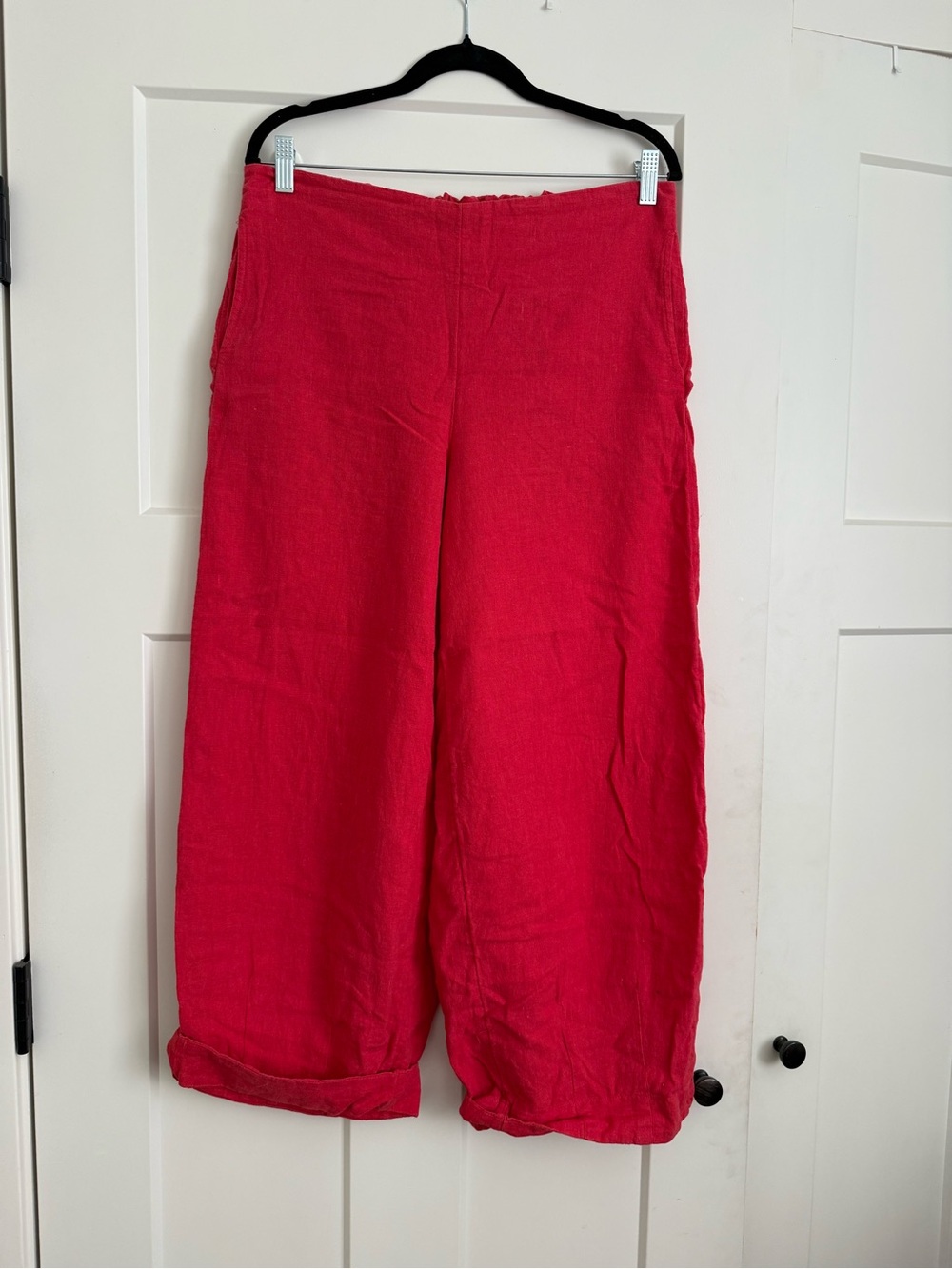 Free People Wide-Leg Linen-Blend Pants in Bright Red